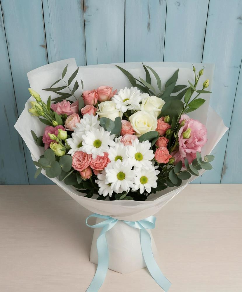 Букет цветов из: Розы, Лизиантусы и Хризантемы в Старое Шайгово