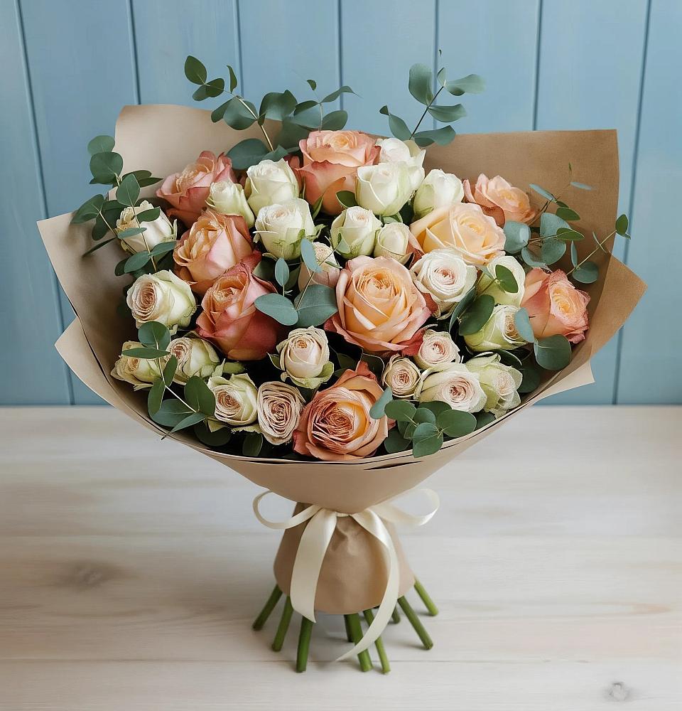 Букет цветов из: Альстромерии и Розы в Старое Шайгово