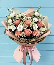 Букет цветов из:  Розы, Альстромерии и Лизиантусы в Старое Шайгово