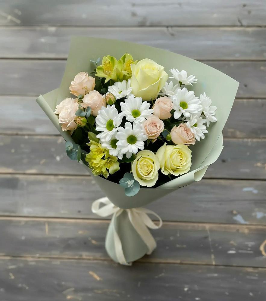 Букет цветов из: Альстромерии, Розы и Хризантемы в Старое Шайгово