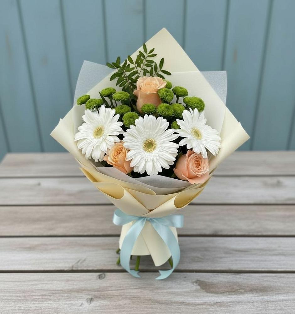 Букет цветов из: Герберы, Розы и Хризантемы в Старое Шайгово