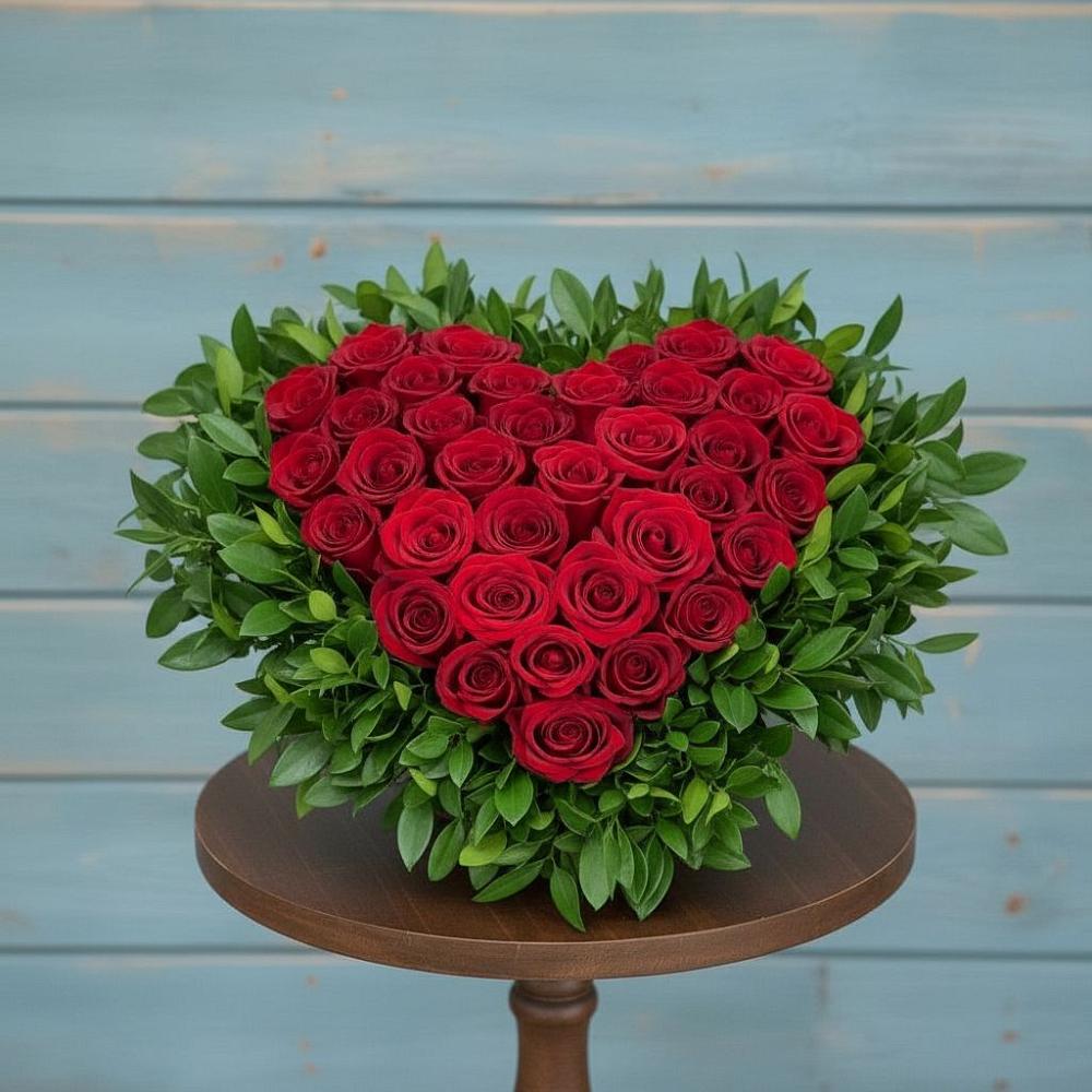 Цветочная композиция из Розы в виде сердца в Старое Шайгово