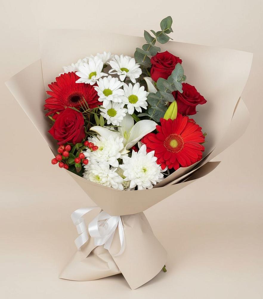Букет цветов из: Розы, Хризантемы, Герберы и Лилии в Старое Шайгово