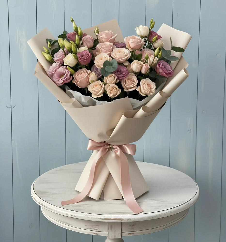 Букет цветов из: Розы и Лизиантусы в Старое Шайгово