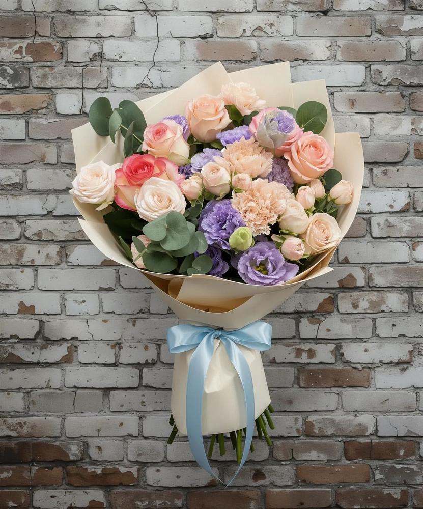 Букет цветов из: Розы, Лизиантусы и Гвоздики в Старое Шайгово