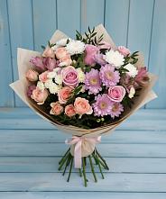 Букет цветов из:  Хризантемы, Розы и Альстромерии в Старое Шайгово