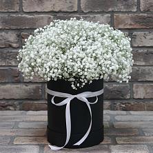 Цветочная композиция из Гипсофила в шляпной коробке в Старое Шайгово