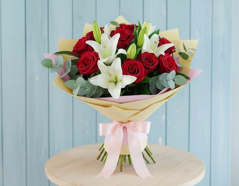 Букет цветов из: Лилии и Розы в Старое Шайгово